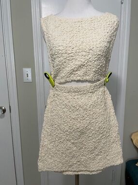 Free People- Cream Textured Sleeveless skirt set